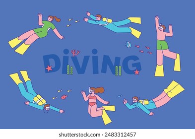 Divers are wearing diving gear and swimming underwater for leisure. 