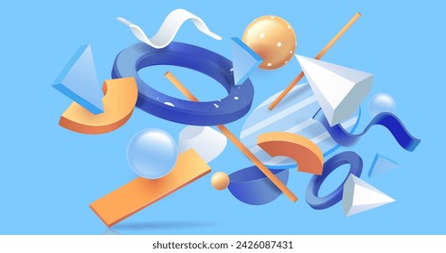 Diverse 3d shapes floating background vector design in eps 10