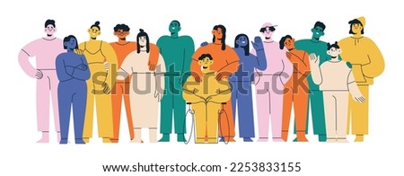 Diverse abstract characters, group portrait. Inclusive society, social community, diversity and equality concept. Multi-ethnic people. Colored flat vector illustration isolated on white background