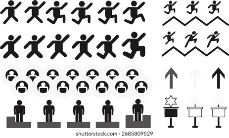 Diverse Action and Achievement Icon Set para esportes, trabalho em equipe e design gráfico de sucesso