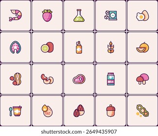 Diverse Allergen Vector Icons Set, Featuring Common Food Sensitivities