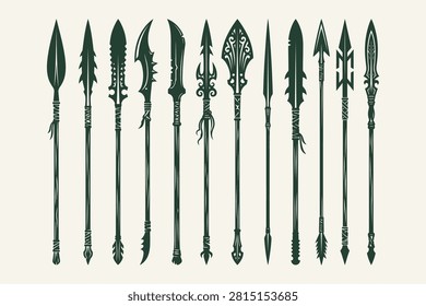 Diverse Ancient Spearheads Weaponry Collection Vector Illustration