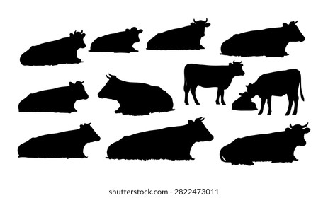 Diverse animal silhouettes including predators, herbivores, and domestics in various stances and movements, suitable for wildlife and nature themes.
