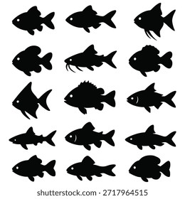 Diversas criaturas acuáticas siluetas de peces negros