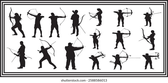 Diverse Archers in Action Silhouettes big collection.