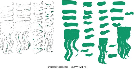 A diverse array of green fringe and ribbon elements are showcased, crafts, and embellishments.