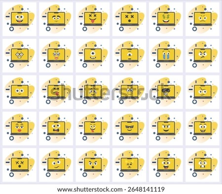 Diverse Array of Laptop Icons Displaying Varied Emotions and Expressions