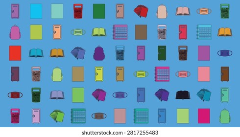 Diverse array of mobile phones and cases with bright colors and various shapes arranged flat for technology, gadgets, and electronics visuals