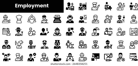 A diverse array of monochrome icons representing various occupations, showcasing the wide spectrum of employment opportunities available across different industries.