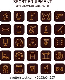 Diversa gama de iconos de equipos deportivos que ofrecen una variedad de símbolos de actividades deportivas y de ocio que muestran