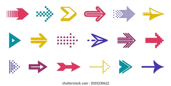 Diverse arrow cursors vector set, different shapes styles and concepts arrows single color monochrome graphic design elements for icons or logos.