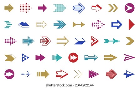 Diverse arrow cursors vector set, different shapes styles and concepts arrows single color monochrome graphic design elements for icons or logos.