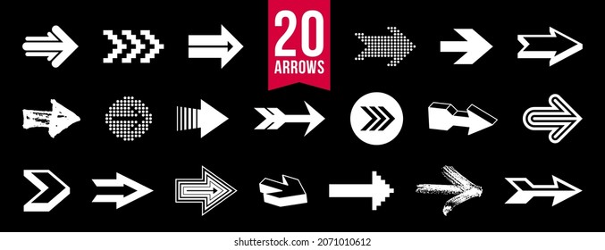 Diverse arrow cursors vector set, different shapes styles and concepts arrows single color monochrome graphic design elements for icons or logos.