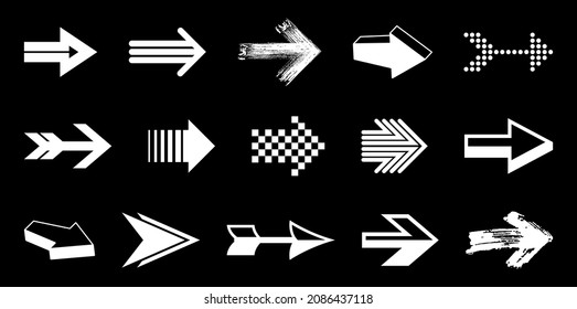 Diverse arrow cursors vector set, different shapes styles and concepts arrows single color monochrome graphic design elements for icons or logos.