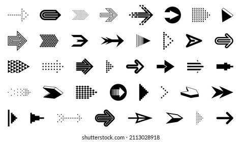 Diverse arrow cursors vector set, different shapes styles and concepts arrows single color monochrome graphic design elements for icons or logos.