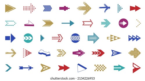 Diverse arrow cursors vector set, different shapes styles and concepts arrows single color monochrome graphic design elements for icons or logos.