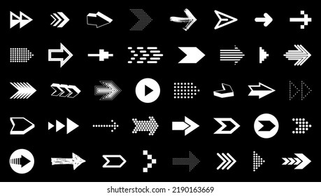 Diverse arrow cursors vector set, different shapes styles and concepts arrows single color monochrome graphic design elements for icons or logos.
