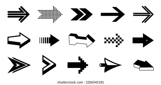 Diverse arrow cursors vector set, different shapes styles and concepts arrows single color monochrome graphic design elements for icons or logos.