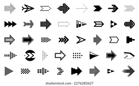 Diverse arrow cursors vector set, different shapes styles and concepts arrows single color monochrome graphic design elements for icons or logos.