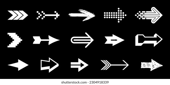 Diverse arrow cursors vector set, different shapes styles and concepts arrows single color monochrome graphic design elements for icons or logos.