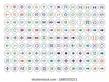 Diverse arrow icon collection for wayfinding and navigation in web design and user interface projects