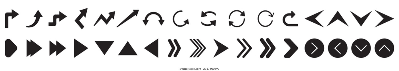 Diverse Arrow Icons Collection: Navigation, Directional, and Action Symbols for Design