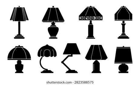 A diverse assortment of table lamps showcasing various shapes, sizes, and styles suitable for home or office decor.