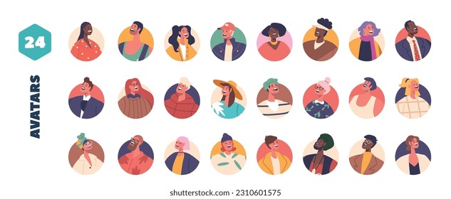 Diverse Avatars Collection. Characters Of Various Genders, Ethnicities, And Styles. Perfect For Personalizing Profiles