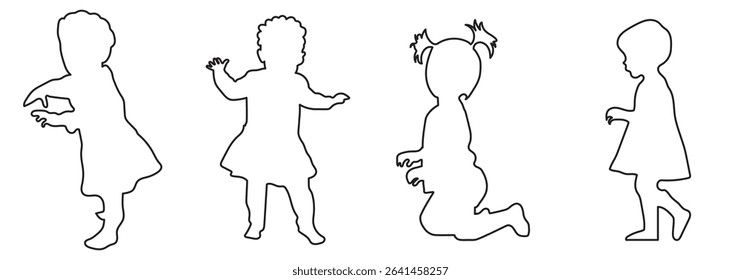 Diverse Baby Silhouette Set Showing Crawling Sitting And Standing On White Background Ideal For Design Projects.