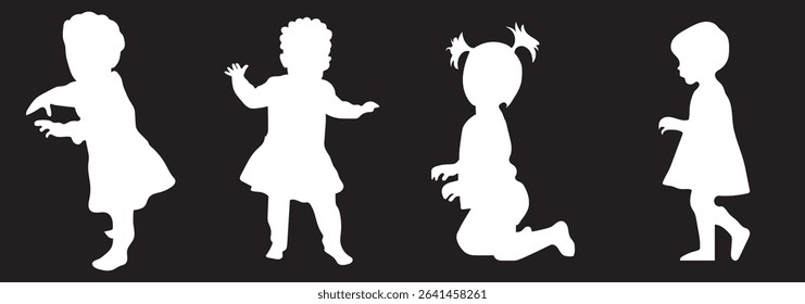 Diverse Baby Silhouette Set Showing Crawling Sitting And Standing On White Background Ideal For Design Projects.
