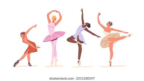 Personagens De Bailarinas Diversos Graciosamente Dançando Em Várias Poses Transmitindo Elegância E Artista Em Performance De Balé