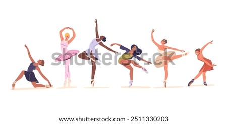 Diverse Ballerinas Showcasing Graceful Dance Moves and Elegant Poses, Represent Unique Styles and Expressions