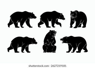 Diverse Bear Silhouettes in Various Poses