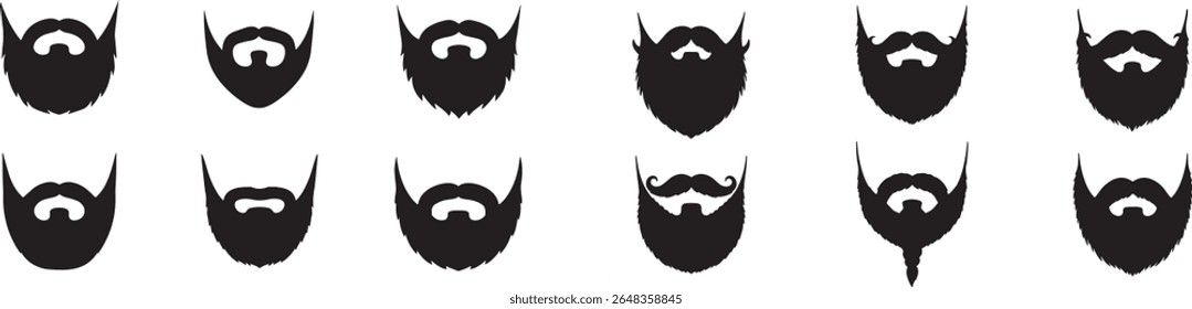 Diverse Beard Styles Silhouette Collection: Modern Men's Facial Hair Vector Se