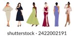 Diverse beautiful Women in evening dress vector.