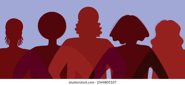 Diverse BIPOS people silhouette head isolated. Modern feminist vector stock illustration. Concept black lives matter or black history month.  Silhouette illustration with African people