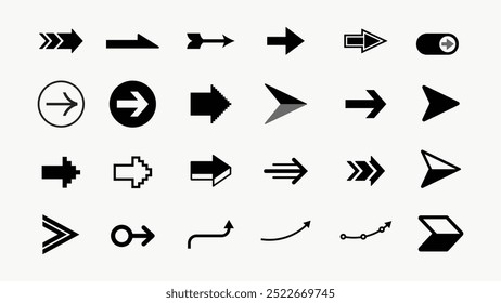 Diverse black arrow icon collection vector. Black arrow icon set vector. Set black arrow icon in various designs. Various black arrow icon vector collection.