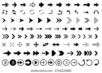 Diverso Paquete de conjunto de iconos de flecha negra para infografías y Diseño web