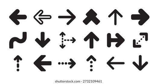 Diversos ponteiros de seta preta e elementos de navegação pontilhados para gráficos.