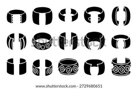Diverse Black Silhouette Bangle and Cuff Bracelet Icons Collection on White Background - Stylish Vector Jewelry Accessories for Fashion Design and UI Elements