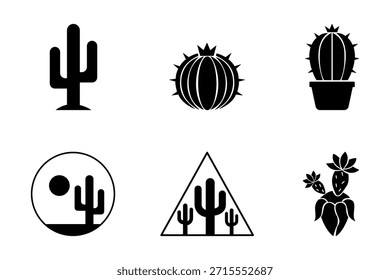 Diverso conjunto de Vector de cactus blanco y negro