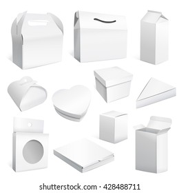 Diverse blank packages collection set. 3D illustration.