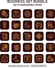 Diverse business icon set representing various industries and collaborative workflows with a modern aesthetic