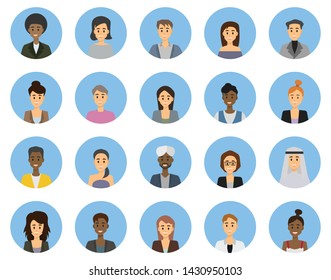 Diverse business men and women avatar icons. Set of working people on white background. Businessman and businesswoman character design. People and business concept. Vector illustration.
