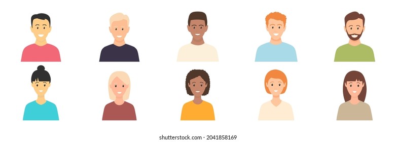 Diverse business men and women avatar icon collection. Young multicultural people portraits set. Flat design people characters. Vector illustration collection.