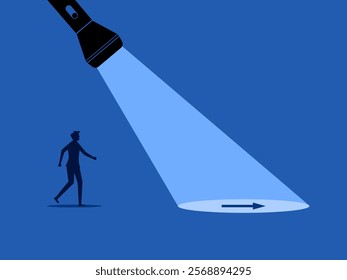 Diverse business paths, help guide. man follows the arrow to opportunity