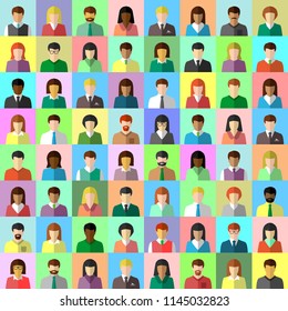 Diverse business people in flat design. Multi-ethnic businessman and businesswoman collage and colorful avatar set. Vector illustration.