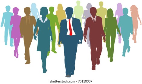 Diverse business people human resources silhouettes follow a team leader