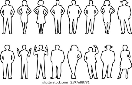 Diverse Business People Silhouettes for Graphic Design, vector illustration 
