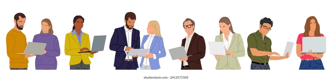 Diverse Business people working at laptop vector. 